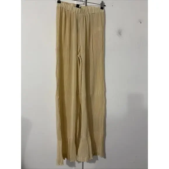 PrettyLittleThing Cream High Waisted Pisse Wide Leg Pants - Size 4 Tall New - Picture 1 of 9